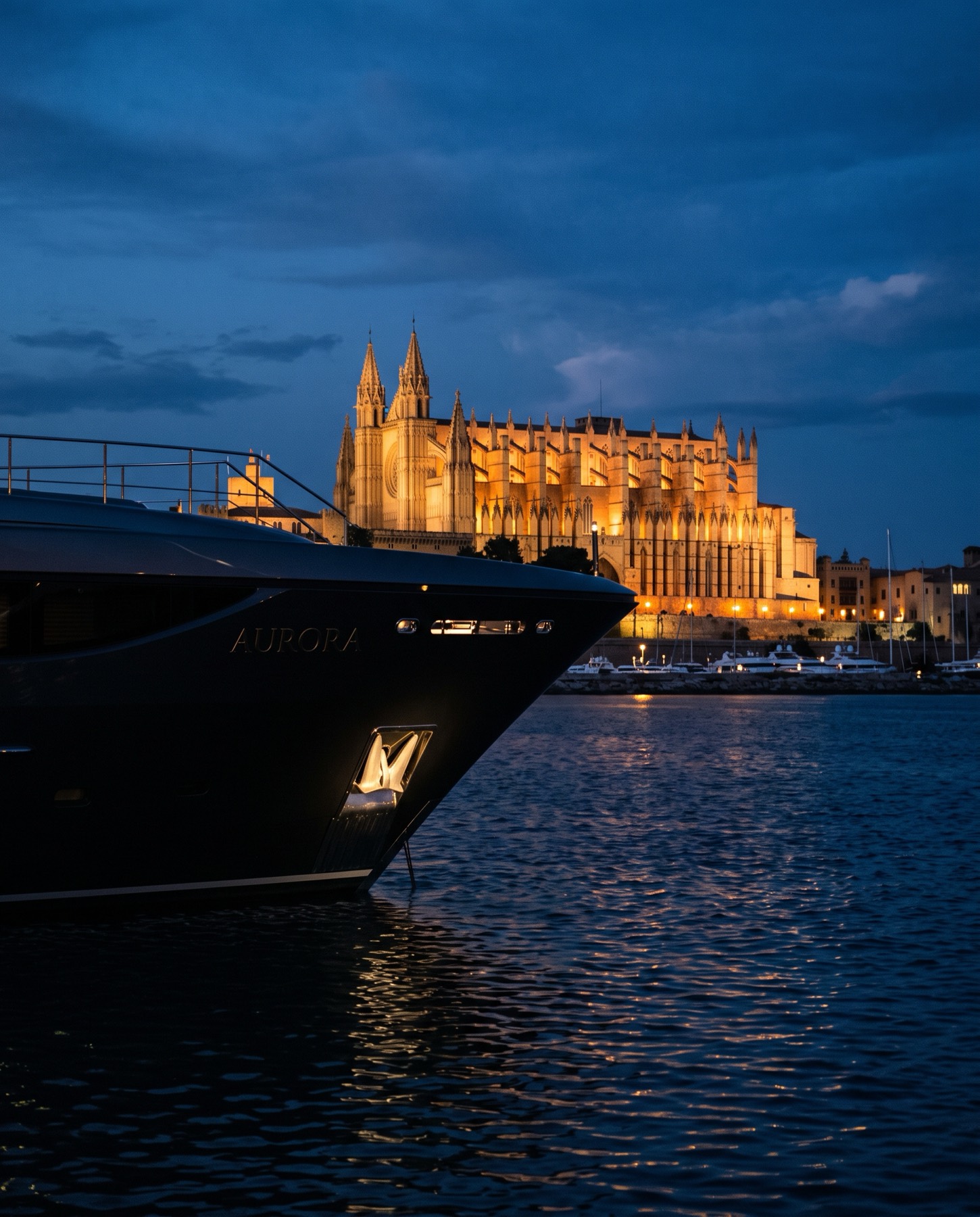 Marina de Palma de Majorque à la tombée de la nuit