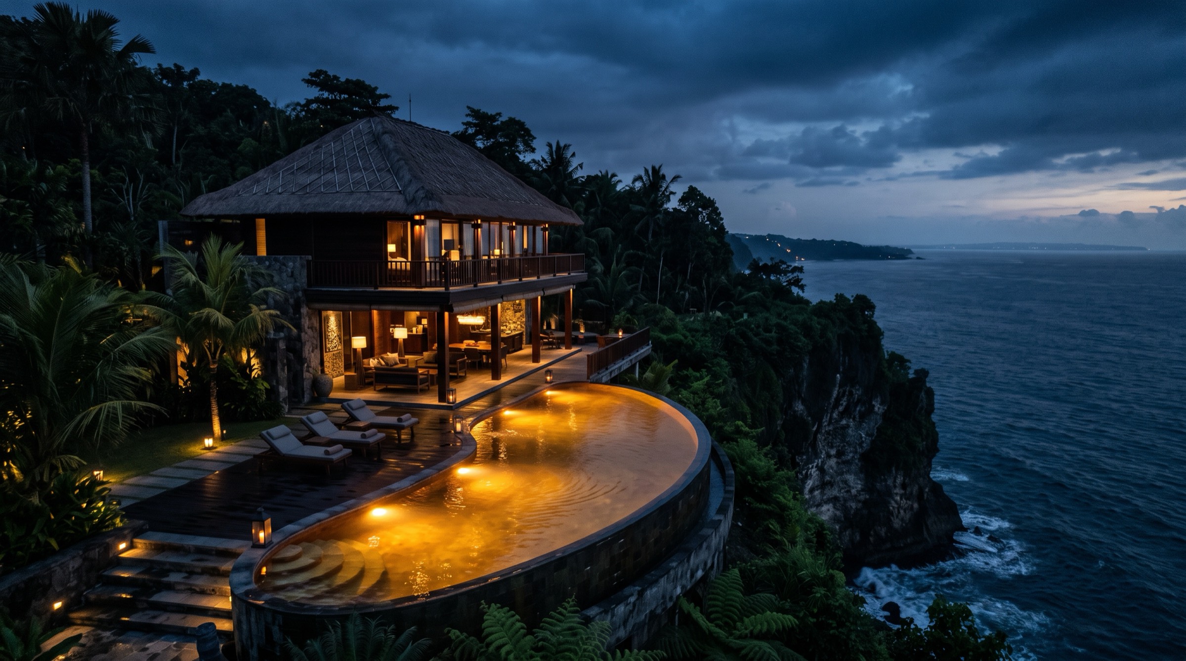 Villa de luxe à Bali au crépuscule